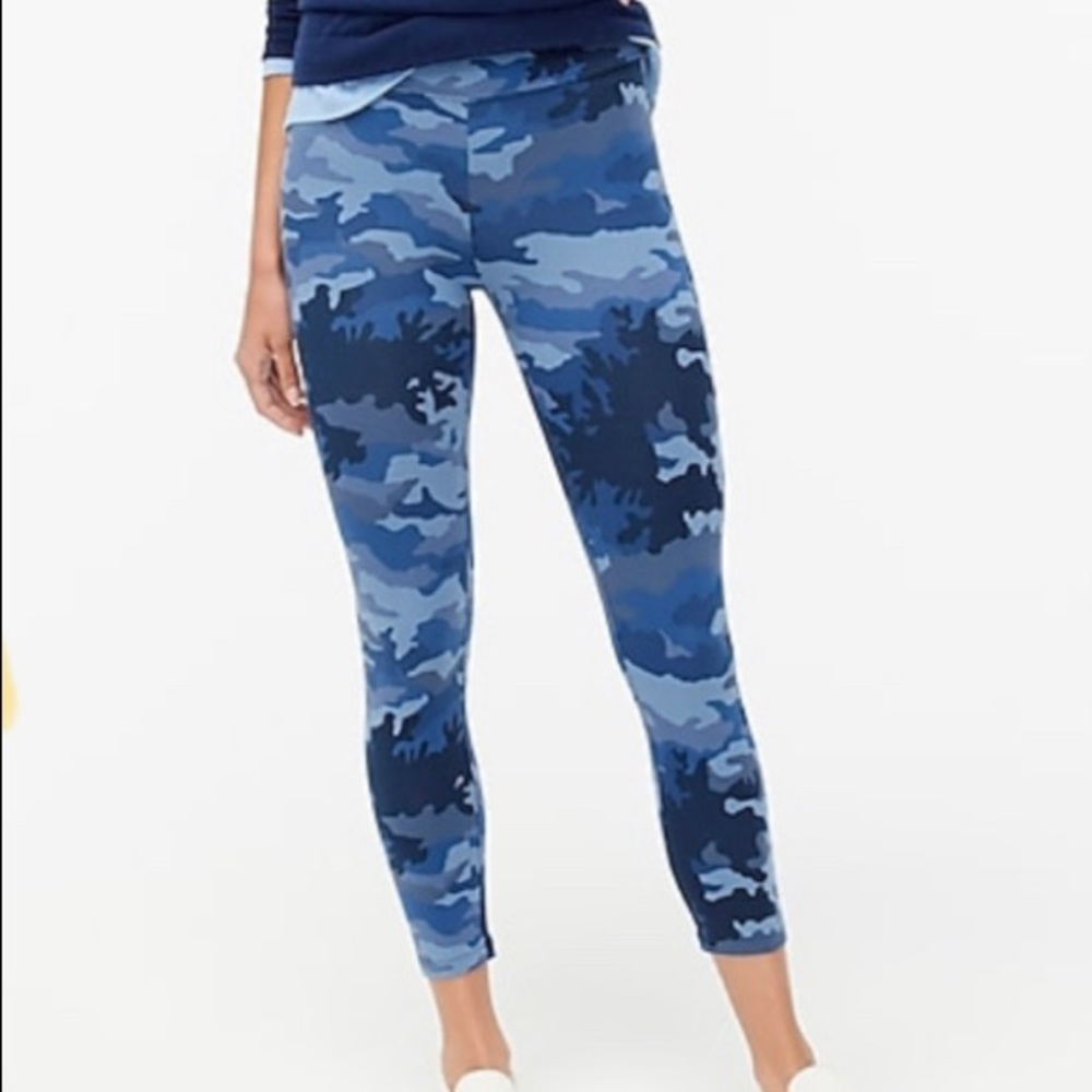NWT J.Crew Blue Camouflage Crop Leggings Ankle Pants Blue Camo Large NEW
